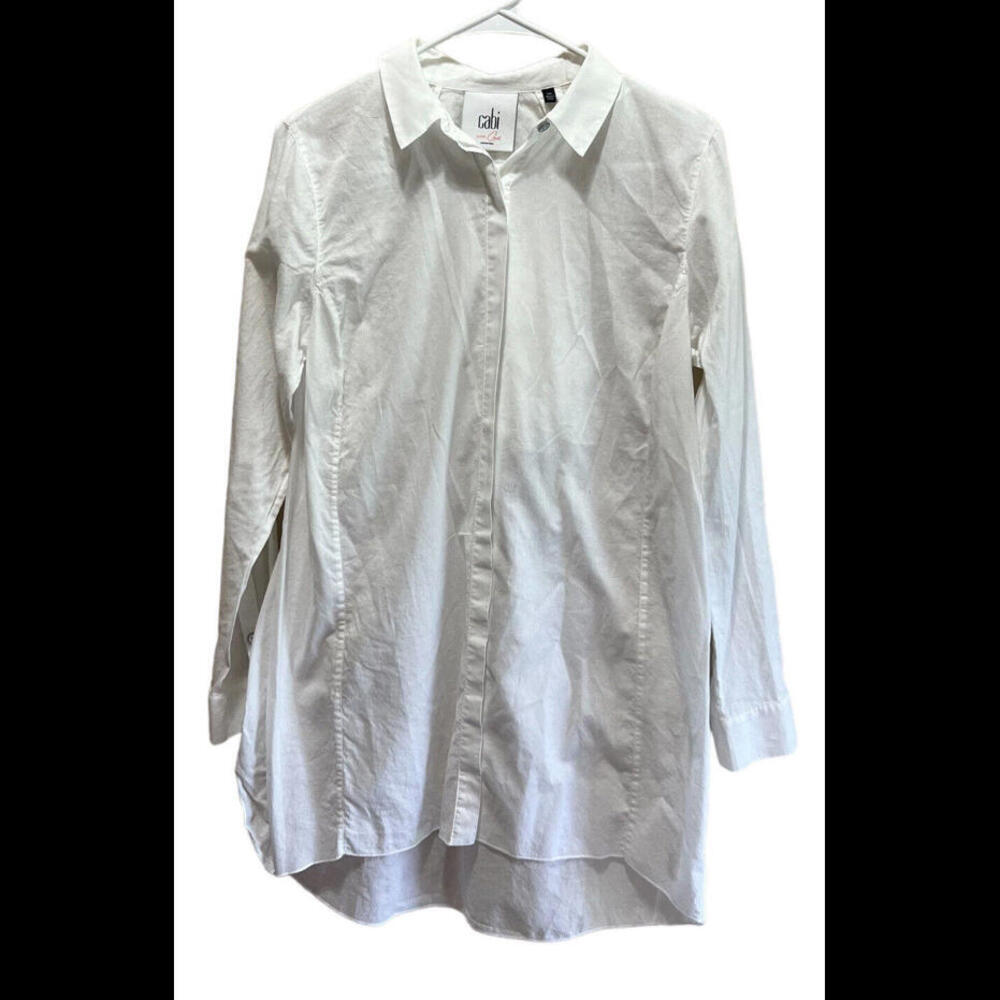 Cabi Woman’s Shirt, White, Button Down, Size‎ Small, Long Sleeve, Long tail